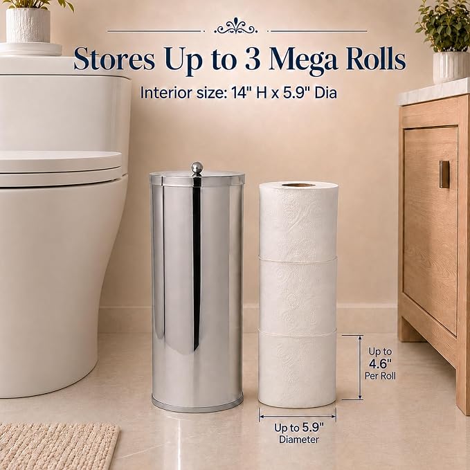 [2023 Upgraded Version] HUJI Rust Resistant Stainless Steel Toilet Paper Roll Canister Holder w/Removable Base for Bathroom Storage (1 Pack, Toilet Paper Canister)