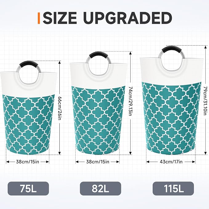 Large Laundry Basket, 82L Tall Collapsible Hamper with Handles, Green | Freestanding Laundry Hamper, Waterproof Dirty Clothes Storage Bag for College, Bathroom, Foldable Washing Bin for Travel