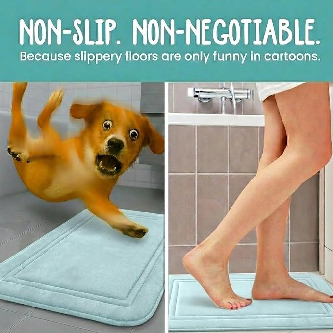 Memory Foam Bath Mat 31x20, Non Slip, Machine Washable, Quick Dry & Absorbent Rugs, Bath Mats for Bathroom Floor, Tub & Shower, Bathroom Rug, Spa Blue