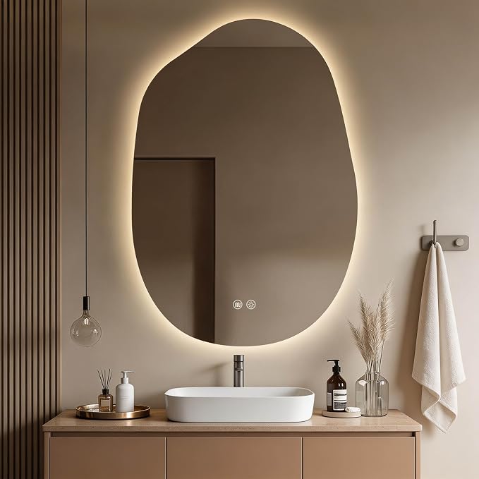 LED Mirror for Bathroom, 26x38 Inch Irregular Backlit Mirror | 3 Colors, Dimmable, Anti-Fog, Memory Function, Horizontal/Vertical, Al Alloy Lampshade, HD Glass, Rust-proof Treatment, UL