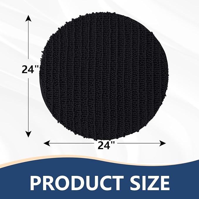 Arotive Round Bathroom Rugs 30x30, Soft Absorbent Chenille Shaggy Bath Mat | Black, Machine Wash Dry, Bath Rugs for Bathroom Floor, Tub and Shower, Home Decor Accessories