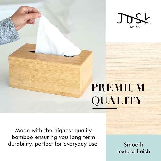Design Tissue Box Holder, Modern, Minimalist, and Durable Wooden Bamboo Tissue Box with Sliding Bottom, Easy-Refill Premium-Quality Bamboo Tissue Box Cover, Fits 184-Count Box, Rectangular
