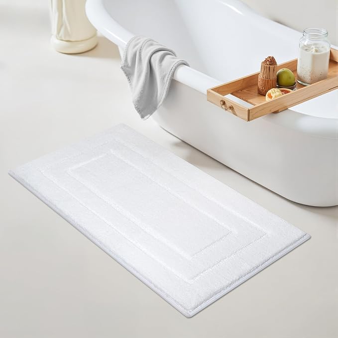 GRANNY SAYS White Bathroom Rug 24" x 43", Non-Slip Microfiber Bath Mat | Ultra-soft, durable TPR backing for reliable grip, fast water absorption, machine washable for Vanity, Shower, Tub
