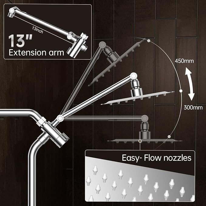 Veken All Metal 8" Luxurious Rain Shower Head with Handheld,High Pressure | Dual Shower Heads Spray,Power Wash Wand,Detachable Showerhead Combo,Small Square Adjustable Rainfall ,Spa-like,Chrome,Silver