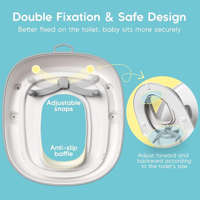 Maliton Potty Training Toilet Seat & Step Stool, 2-in-1 Anti-Slip Grey | Potty Seat + Separate Step Stool, Adjustable Fits More Toilets, Anti-Slip, Sturdy, Splash Guard, Easy clean，Boys & Girls.