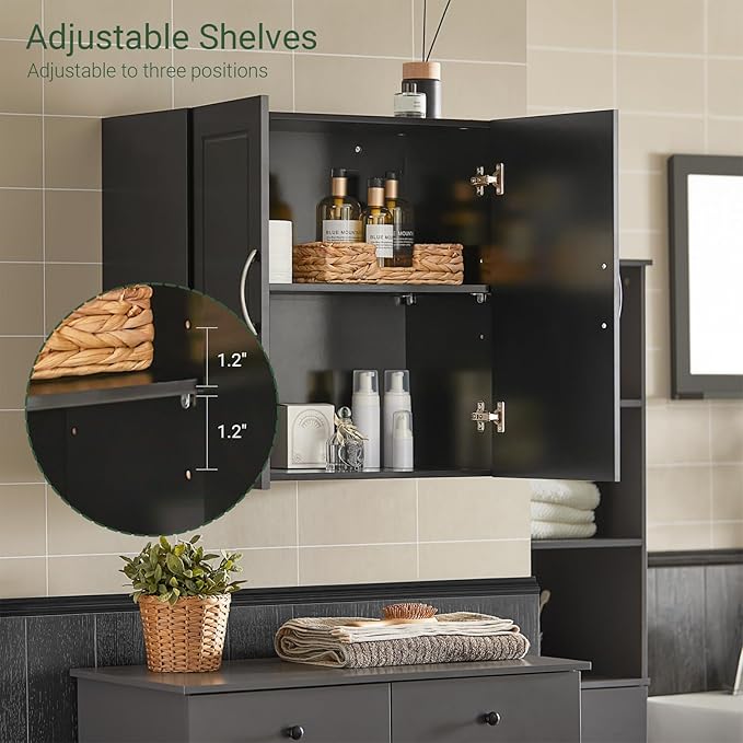SoBuy Bathroom Kitchen Wall Cabinet, Garage or Laundry Room Storage Medicine Cabinet, Linen Tower Bath Cabine with Shelf, Black FRG231-SCH