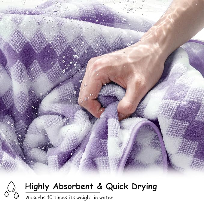12 Pcs Purple White Diamond Towel Set-4 Bath Towels,4 Hand Towels,4 Washcloths Soft Polyester Bath Sheet with Loop Absorbent Shower Towel Quick Dry Beach Chair Towel Family Towels for Bathroom Spa Gym