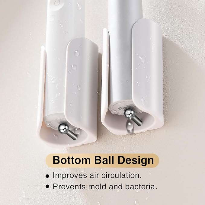 Electric Toothbrush Holder for Bathroom, Adhesive Toothbrush Stand | Compact Electric Toothbrush Organizer, Wall Mount for Mirrors/Tiles, White, Pack of 2