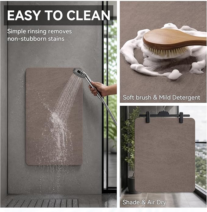 MontVoo -Bath Mat Rug-Rubber Backing Non Slip Quick Dry Absorbent Thin Bathroom Rugs Fit Under Door-Faux Suede Surface Bathroom Floor Mats-Shower Rug for in Front of Bathtub Shower Brown 24"X70"