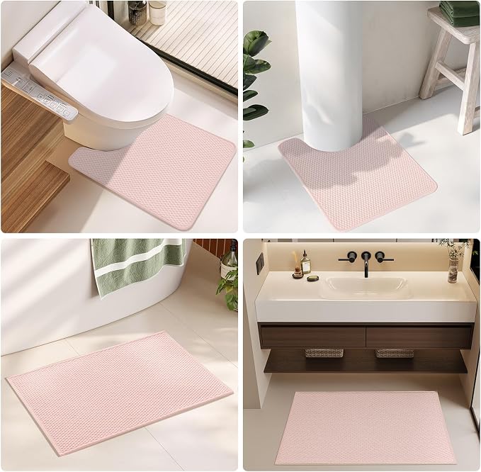 TYUU Toilet Rug, Thin Toilet Rugs U Shaped Washable Non Slip Absorbent Quick Dry Low Pile Toilet Mat, Pink 20"x24" U Shape