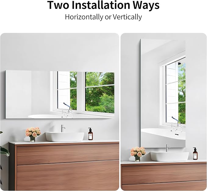 KOCUUY Frameless Mirror, 20x48 Inch Bathroom Mirrors for Over Sink, Large Rectangle Unframed Wall Mirror with Polished Edge, Upgraded 3mm Tempered Glass, Horizontally or Vertically