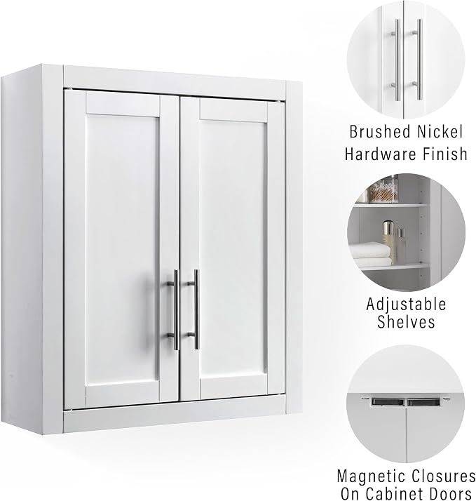 Crosley Furniture Savannah Wall Mounted Bathroom Storage Medicine Cabinet with Shelves, White
