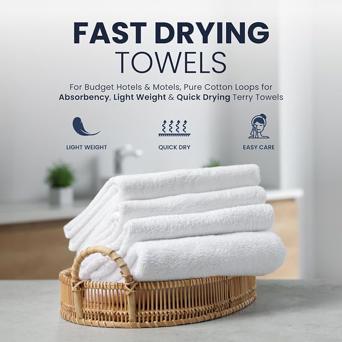 belem Bulk White Towels 20x40 – 72-Pack Commercial Bath Towels (6 Dozen) – Economy Lightweight, Durable, Fast -Drying Towels Bulk – Ideal for Hotels, Salons, Gyms & Spas – 5.5 lbs/Dozen (010606)