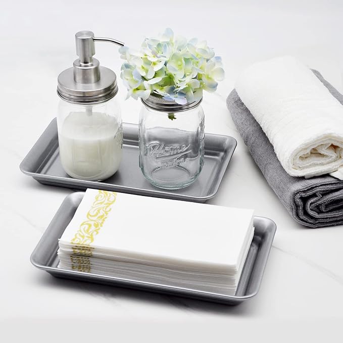 SheeChung Metal Vanity Tray, Bathroom Tray for Perfume Makeup Jewelry | Stainless Steel Farmhouse Vintage Decor Accessories, Countertop Storage Organizer for Hand Towel Candle Skincare, 9.9"x5.9"