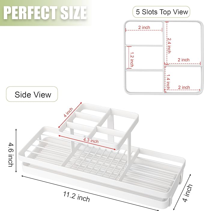 Toothbrush Holders Toothpaste Organizer Bathroom Accessories, White | Carbon Steel, 5 Slots, Removable Drip Tray, Easy to Clean, Electric Toothbrush Storage, for Countertop, Shower, Sink