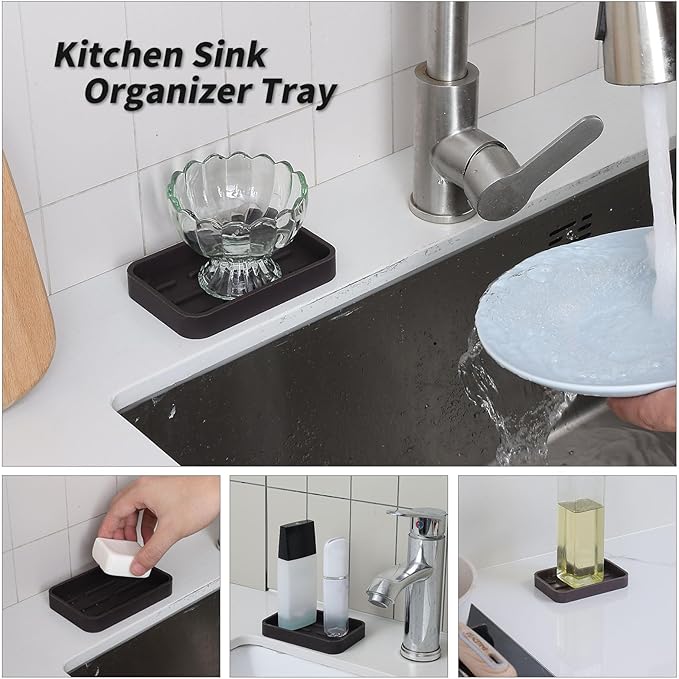 MicoYang Silicone Kitchen Sink Organizer Tray for Multiple Usage,Easy Clean Sponges Holder for Kitchen Bathroom Counter or Sink,Dish Soap Dispenser,Scrubber,Bottle,Cup Coffee 4.9”x 3.2”