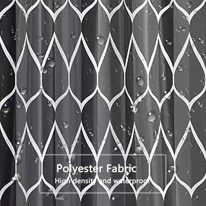 LLSCL Fabric Shower Curtain Liner with Magnets, Black Grid Waterproof Hotel Quality, 72 x 72 Machine Washable