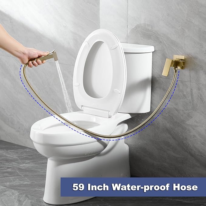 Wall Mounted Bidet Sprayer Set for Toilet with Hot & Cold Water | Warm Water Bidet Sprayer Faucet,Brass Valve,Handheld Bidet Attachment Set for Bathing Pets and Feminine Hygiene,Brushed Gold