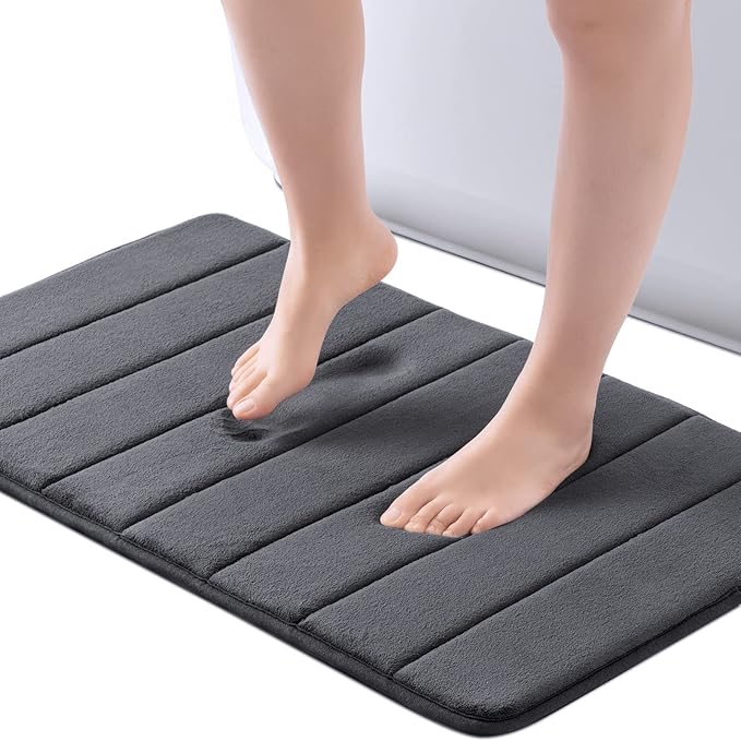 ROSMARUS Memory Foam Bath Mat, 20''x32'', Charcoal Gray | Water Absorbent, Ultra Soft, Non Slip, Thick Foam, Bathroom Rugs for Floor & Tub, Machine Washable Care