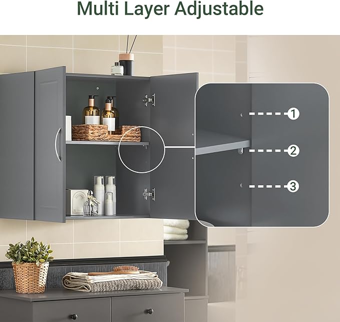 Haotian Wall Cabinet, Bathroom Storage, 23.6 x 11.8 x 23.6 in, MDF, Grey | Neutral Floating Wall Storage Cabinet With Adjustable Shelf, Versatile Bathroom Cabinet For Multi-Room Storage, FRG231-DG