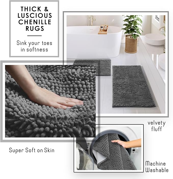 Clara Clark Bathroom Accessories Set - 27PC Bathroom Set with Adhesive Corner Shower Caddy Hanging, Bathroom Sets with Shower Curtain and Rugs, Grey Shower Curtain Set with Bathroom Trash Can | 27 Piece Grey Bathroom Sets with Shower Curtain and Rugs w...