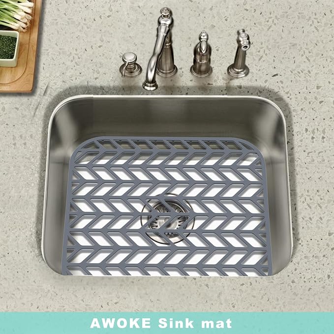 AWOKE Sink Protectors for Kitchen Sink - 12.25" x 11.5" Sink Mat - Heat-resistant Easy-clean Silicone Sink Mat - for Protection of Stainless Steel Sink Pack of 2