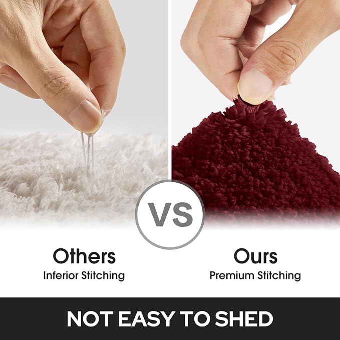 HOMEIDEAS Bathroom Rugs Sets 2 Piece, Super Soft and Absorbent Non Slip Microfiber Machine Washable Bath Mat Set (20" x 32" + 16" x 24", Burgundy Red)