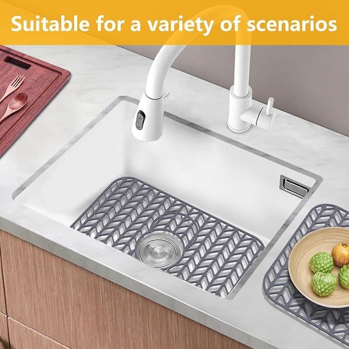 Sink Protectors for Kitchen Sink19"x13" 3 Reserved Holes Silicone Sink Mat | Various sizes and styles,Free-form cutting,Holes for different positions,Protector for sinks and dish,Food-grade silicone