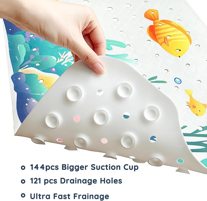 LNOND Bath Mat for Tub for Kids, Toddler Bathtub mat Non Slip, Coral Reef Fish Kids Bath Mats for Bathroom Non Slip with Drain Holes and Suction Cups,Machine Washable (40 X 16 Inch)