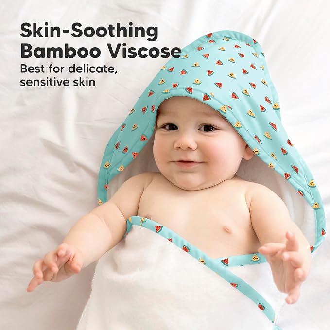 KeaBabies Hooded Baby Towel for Newborn, Baby Bath Towels(Melon Beat,35x35) | Viscose Derived from Bamboo, Large Baby Towels with Hood, Boys, Girls, Toddler, Soft Absorbent Baby Bath Essentials