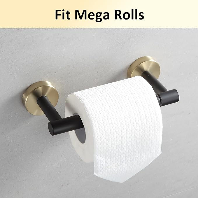 Black and Gold Toilet Paper Holder Wall Mount – 304 Stainless Steel Single Arm Flip-Up Bathroom Tissue Roll Holder, Modern Screw Installation Toilet Paper Dispenser for Home & Commercial use