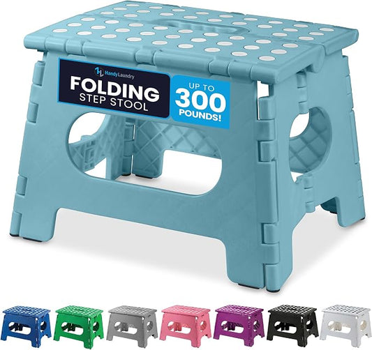 Handy Laundry Folding Step Stool 9 Inch, Teal, Non-Slip Holds 300 lbs | 9 Inch, Teal, Foldable Collapsible Step Stool, Non-Slip, Holds 300 lbs, Kitchen Bathroom Bedroom, Adults