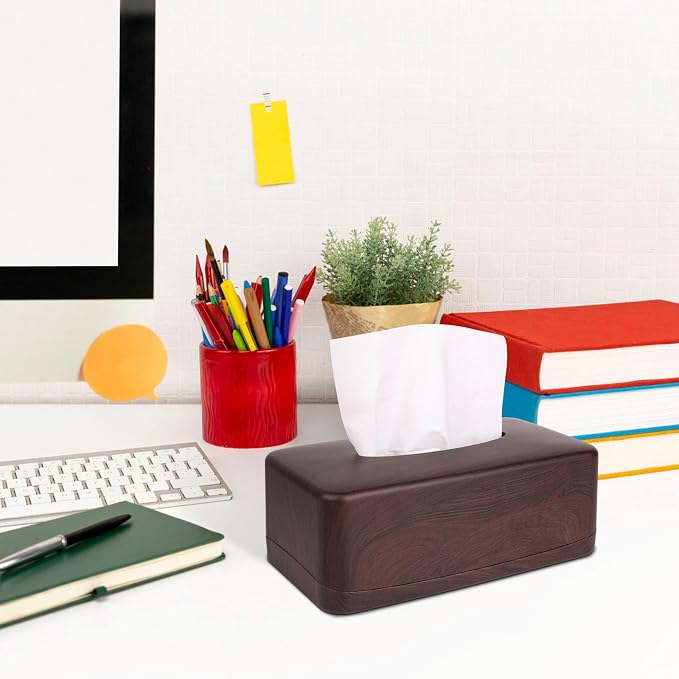 MOCHTERO Modern Tissue Box Cover,Tissue Holders,for Bathrooms,Bedroom,Dinner Table,Office,Rectangle (Peach Wood Color)