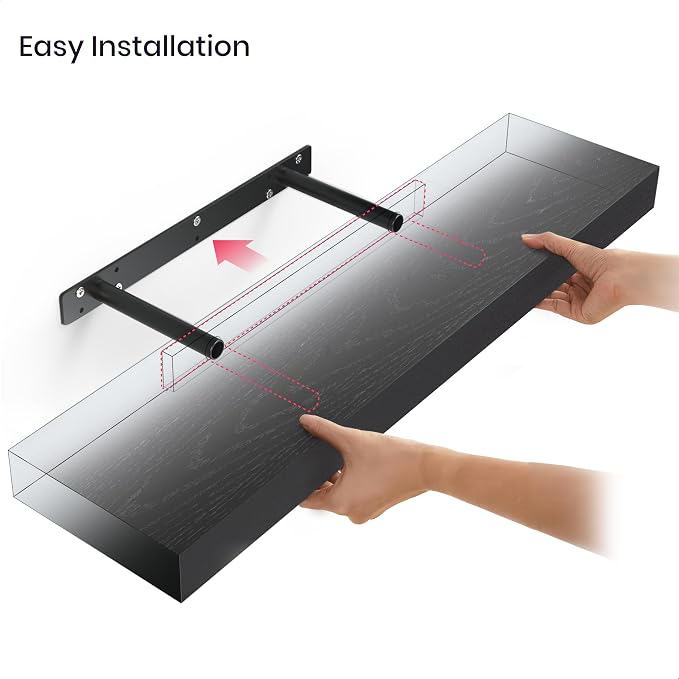 Ballucci Floating Shelf, 3-Pack 24" Black Floating Shelves for Wall, Wood Wall Shelf for Home Décor, Floating Shelves for Bathroom, Living Room, Bedroom, 6" Deep Wall Shelves
