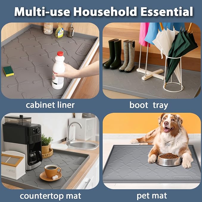 Waterproof Under Sink Mat Silicone 28" x 22" Kitchen Cabinet liner | BPA-Free Silicone Mat with Raised Lip Protects Cabinets from Leaks, Versatile Home Organizer for Bathroom, Pets, Boots, Floor