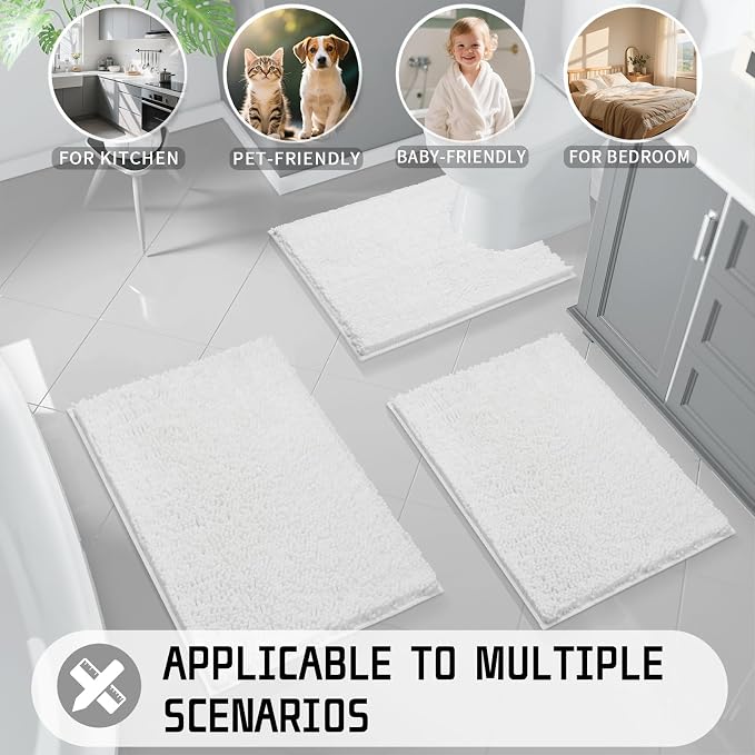 Yimobra Large Bathroom Rugs 36"x24", Non Slip Bath Mat for Tub, Shaggy Rug Floor Carpet, Extra Soft Super Absorbent Quick Dry, Machine Washable,White