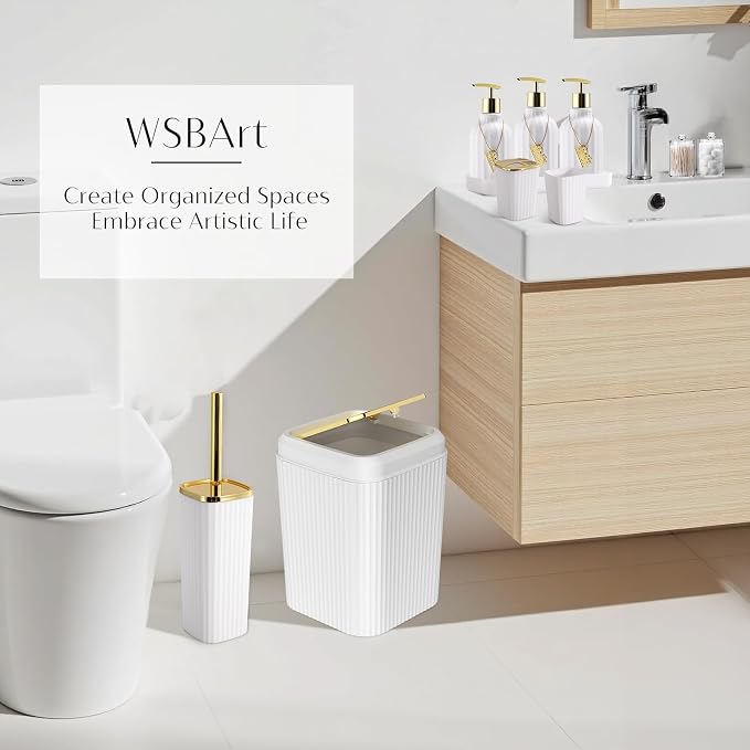 17PCS Bathroom Accessories Set, White Bathroom Set Bathroom Accessories Set with Trash Can, Toilet Brush, Toothbrush Holder, Qtip Holder & 3PCS Soap Dispenser