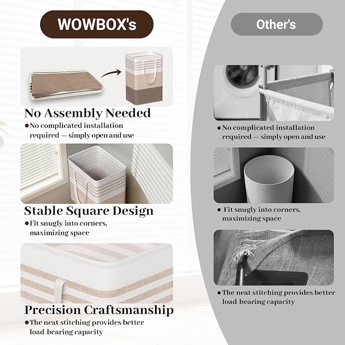 WOWBOX 2 Pack Laundry Baskets, Collapsible Dirty Clothes Laundry Hampers | with Reinforced Handles, Waterproof Coating, 2 Pack for Clean & Dirty Clothes, for Bedroom, Bathroom, Dorm (75L Khaki)