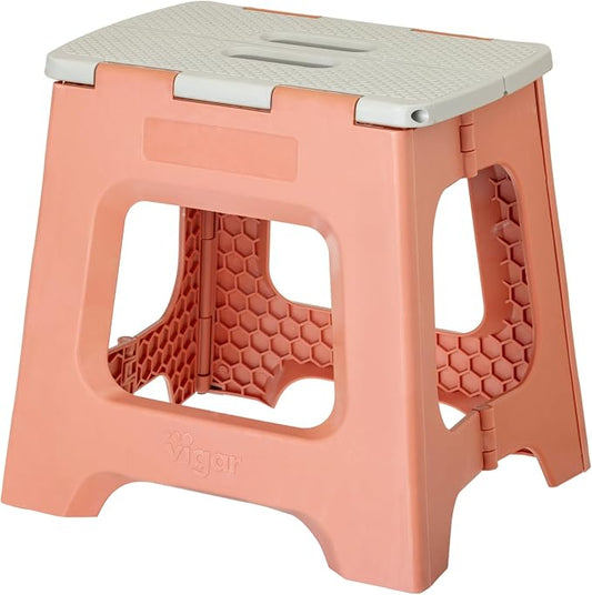 Vigar Compact Folding Step Stool, 12-1/2 in, Orange | 12-1/2 in Foldable Stool, Lightweight Portable Design, Handle, Non Slip Surface, Space-Saving, Supports up to 330 lb