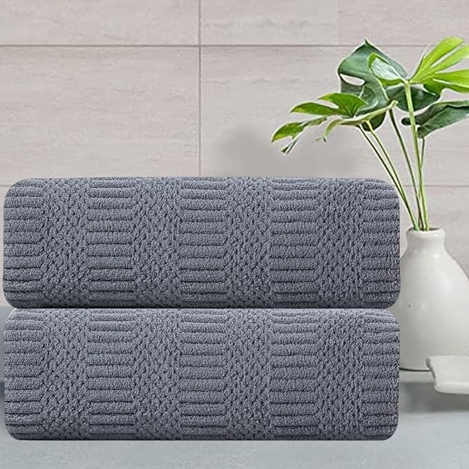 2 Piece Gray Geometric Hand Towel Set 16"x31" Soft Highly Absorbent Quick Dry Bathroom Towels Microfiber Plush Towels Set Woven Towels for Kitchen Hotel Spa Gym