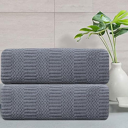 2 Piece Gray Geometric Hand Towel Set 16"x31" Soft Highly Absorbent Quick Dry Bathroom Towels Microfiber Plush Towels Set Woven Towels for Kitchen Hotel Spa Gym