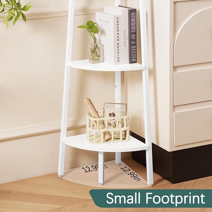 Yoobure 5-Tier Corner Shelf Stand- 67.5" Tall Corner Bookshelf with Metal Frame, Industrial Ladder Corner Shelves Display Shelf for Bedroom Living Room, Corner Bookcase Corner Plant Stand for Balcony
