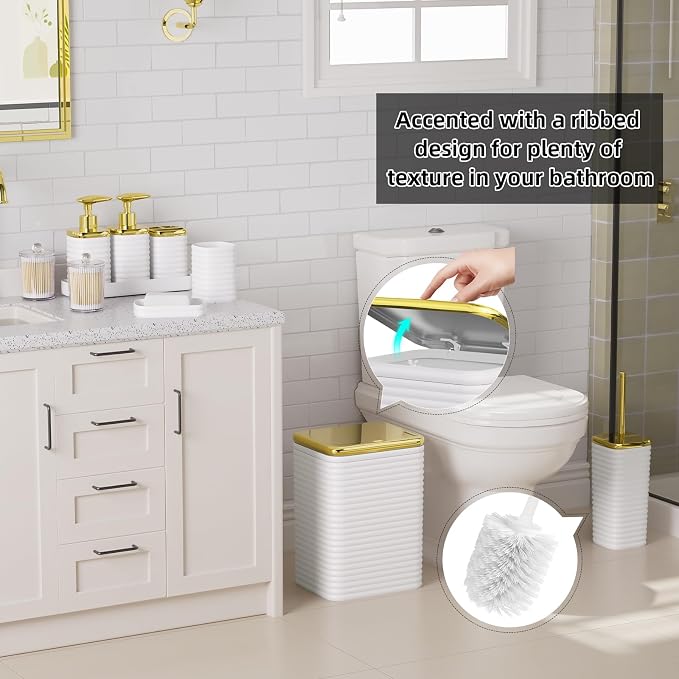 Bathroom Set - 25PC Bathroom Sets with Shower Curtain and Rugs, White Bathroom Set, Bathroom Accessory Set, Luxury Bathroom Accessories Set, Trash Can, Toilet Brush, Soap Dish & Soap Dispenser