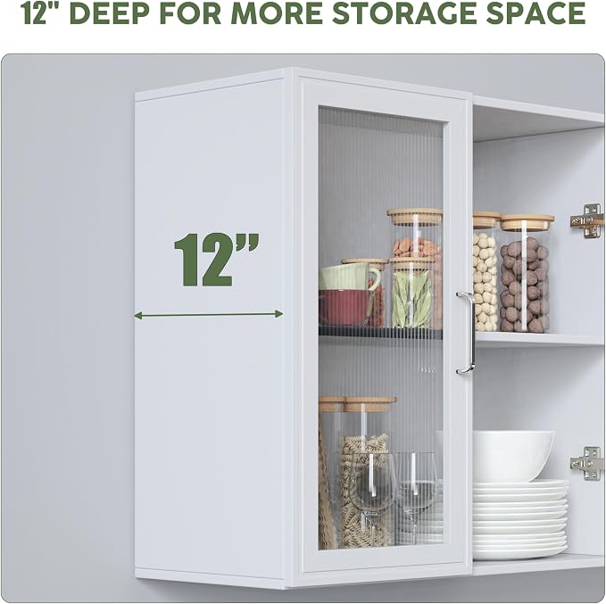 FIMELLO 24’’ Laundry Room Cabinets Set of 2, Bathroom Wall Cabinet Storage Acrylic Glass Doors, Kitchen Cabinets with Adjustable Shelf, Medicine Cabinets for Bathroom, White Bathroom Cabinet