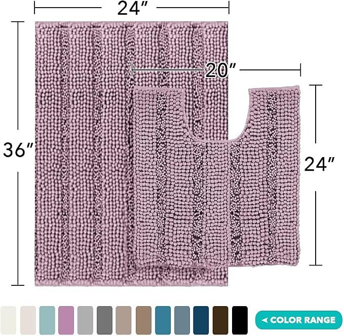 Turquoize Bathroom Rugs Set Non-Slip Bath Mats for Bathroom Super Absorbent Shaggy Rugs for Tub Shower Toilet Soft Plush Bath Rug Plus U Contour Rug (Oversized: 24" x 36" and 20" x 24" U), Mauve/Rose