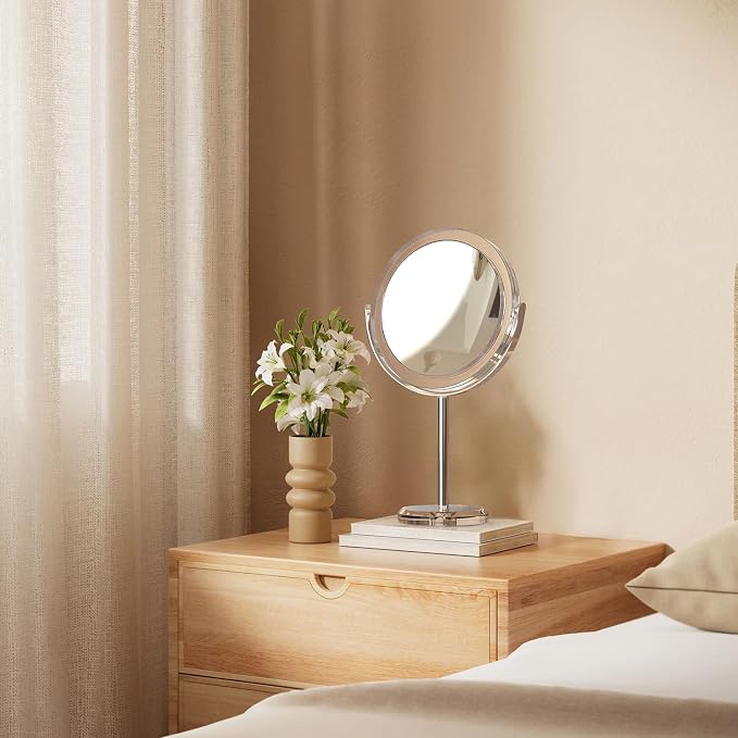 Auxmir 1X/30X Double-Sided Makeup Mirror, 8" Magnifying Mirror | 360°rotation, tweezers, vanity desk table stand travel, stainless steel and ABS construction, 30X magnification