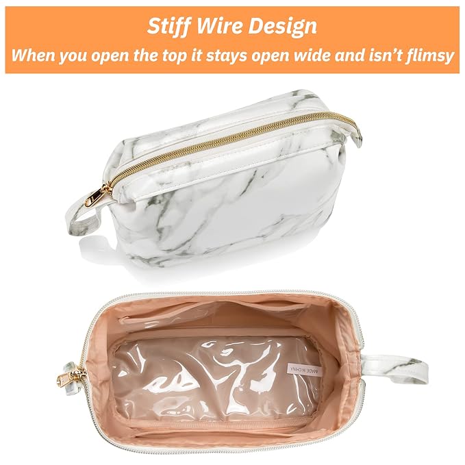 Small Marble Makeup Bag, Small Cosmetic Bags for Women,Large Capacity Portable Cosmetic bag Storage Organizer for Purse Everyday Use (Small, Marble)