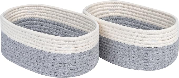 CubesLand Cube Shelf Storage Baskets for Organizing | Woven Closet Bins Shelves Toy Basket Box Nursery Baby 2 Packs Organization Off White/Light Gray