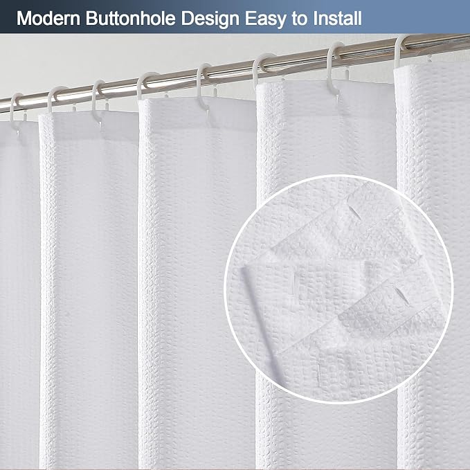White Shower Curtain for Bathroom 96 Inches Extra Long, Elegant 3D Embossed Textured Fabric Shower Curtains, Water Repellent, Machine Washable, Hotel Style, 72" W x 96" L, White