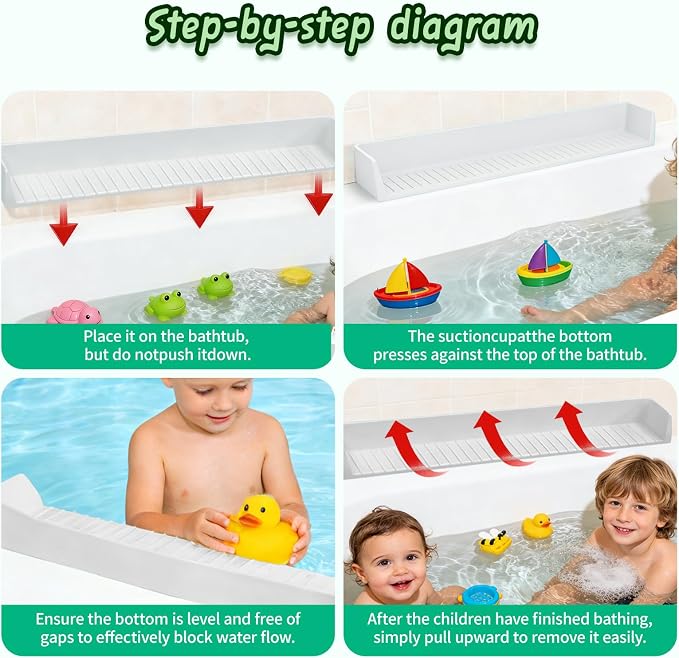 Kids Bathtub Splash Guard, Shelf & Toddler Bath Toy Tray -Gray | Bathtub Splash Guard PlayPad Shelf Area with Strong Suction Cups, Bathtub Ledge Guard, Fun Bath Time for Toddlers Baby